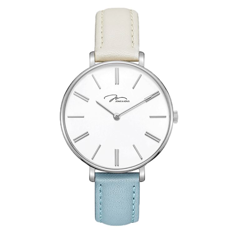 Face Montre Pastel Jonas & Verus Minor Girl Bracelet Cuir Blanc et Bleu - X01855-Q3.WWWDWL