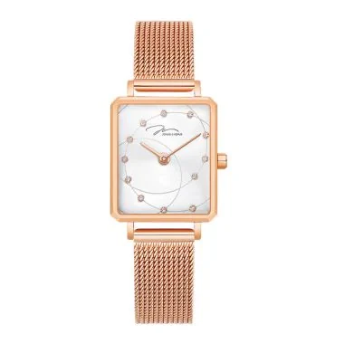Face Montre Elégante Jonas & Verus Just For Me Cadran Blanc Bracelet Maille Milanaise Rose - X02060-Q3.PPWBP