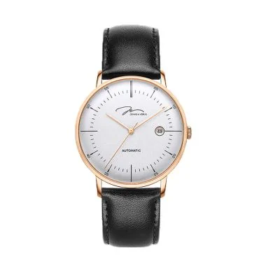 Face Montre Automatique Jonas & Verus Surging Cadran Gris Bracelet Cuir Noir - Y01562-A0.PPWLB