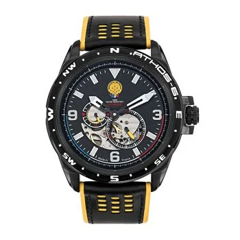 Face Montre Patrouille de France Athos 6 Second Solo Automatique Cœur battant Cuir sport noir jaune