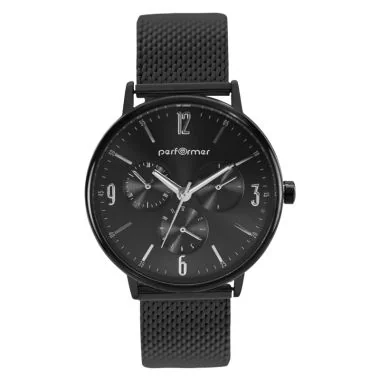 Face Montre Classique Performer Mixte Maille Milanaise Noir Cadran Noir Chrono Factice
