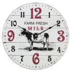 Horloge Murale Style Fermière Fizz Blanche et Rouge Motif Vache