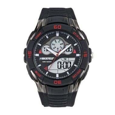 Face Montre Ruckfield Sport Anadigital Multifonction Silicone Noir Rouge
