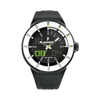 Face Montre Ruckfield Moderne Multifonction Silicone Noir Cadran Noir Blanc et Vert