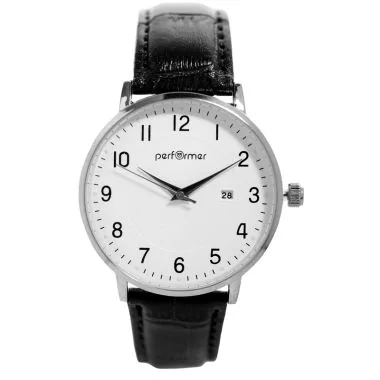 Face Montre Classique Performer Homme Cuir Noir Façon Croco Cadran Blanc Dateur - 70219912