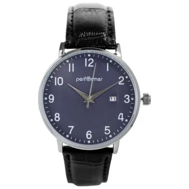 Face Montre Classique Performer Homme Simili Cuir Noir Croco Cadran Bleu Dateur - 70219922