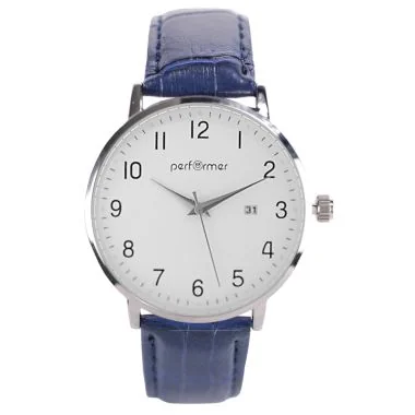 Face Montre Classique Performer Homme Simili Cuir Bleu Croco Cadran Blanc - 70219932
