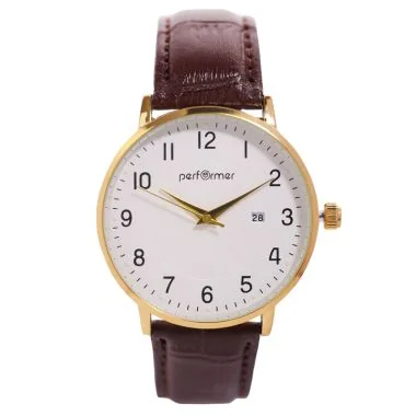 Face Montre Classique Performer Homme Simili Cuir Marron Croco Cadran Blanc Date - 70219942