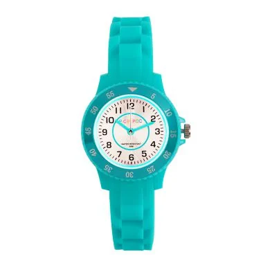 Face Montre Pédagogique Pic et Poc Enfant Silicone Turquoise Cadran Gris Etanche 5ATM