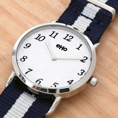 Ambiance Montre Ecoresponsable eHo Mixte Métal Nato Bleu Blanc