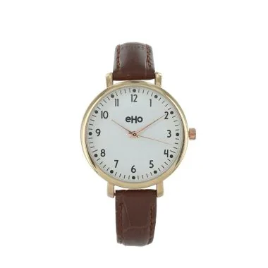 Face Montre Ecoresponsable eHo Femme Cuir Marron Cadran Blanc