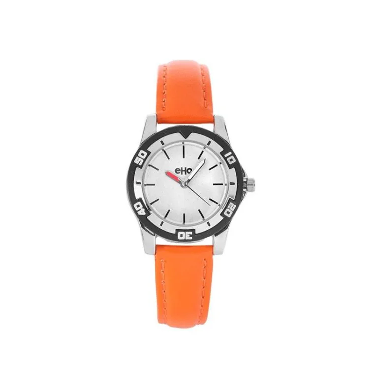 Face Montre Ecoresponsable eHo Enfant Cuir Orange Cadran Blanc