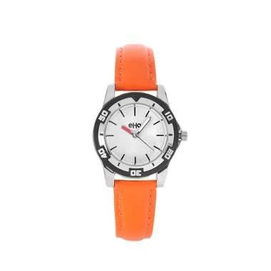 Face Montre Ecoresponsable eHo Enfant Cuir Orange Cadran Blanc