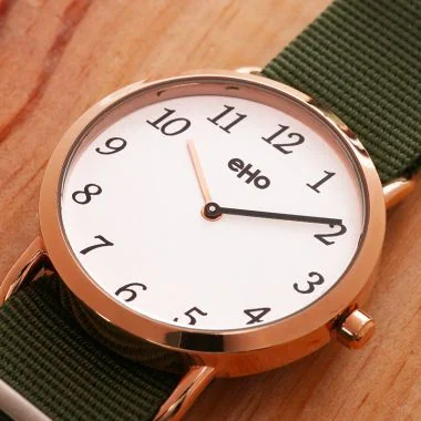 Montre Ecoresponsable eHo Mixte Tissu Kaki à plat