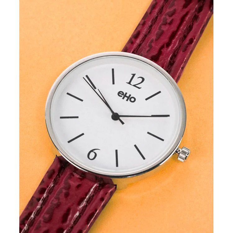 Montre eHo Ecoresponsable Cuir Pourpre Croco, Cadran Blanc, à plat