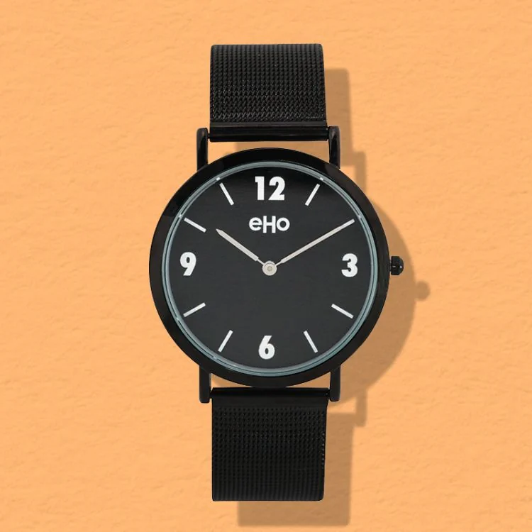 Face Montre eHo Ecoresponsable Acier Noire, Cadran Noir