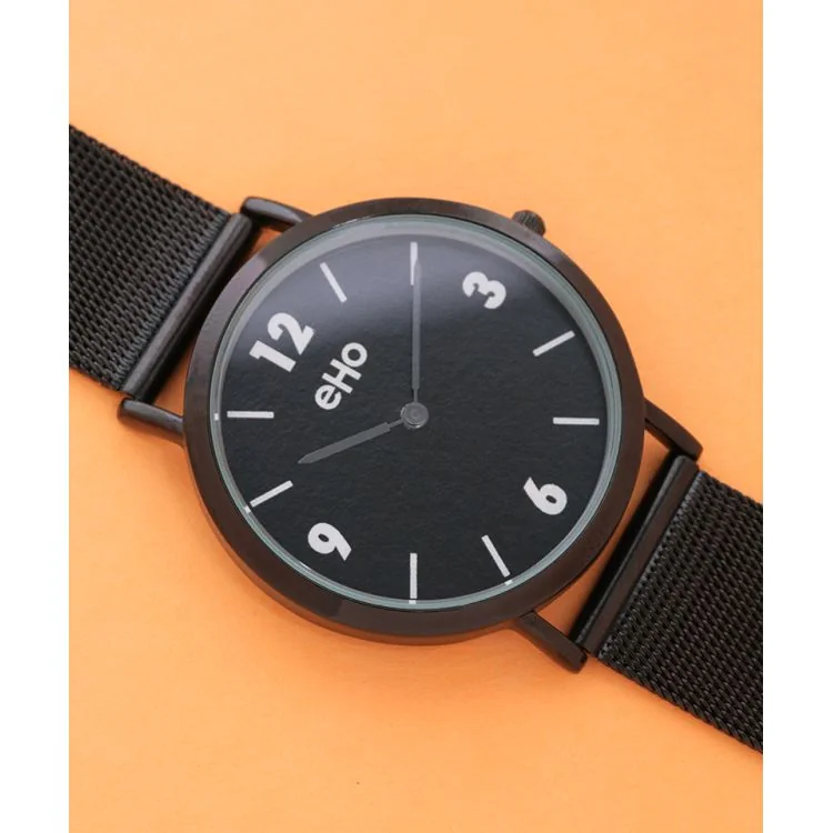 Montre eHo Ecoresponsable Acier Noire, Cadran Noir, à plat