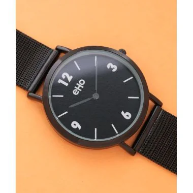 Montre eHo Ecoresponsable Acier Noire, Cadran Noir, à plat