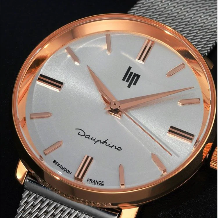 Cadran Montre LIP - Dauphine 29 mm - Maille Milanaise Argentée Cadran Argentée