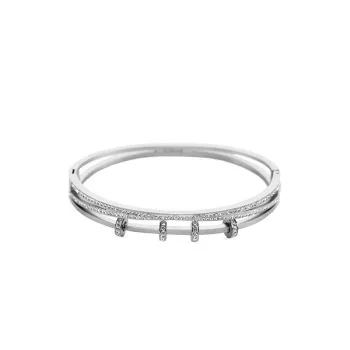 Face Bracelet Femme Jonc Anneaux Mobiles Acier Inoxydable Chromé Argenté