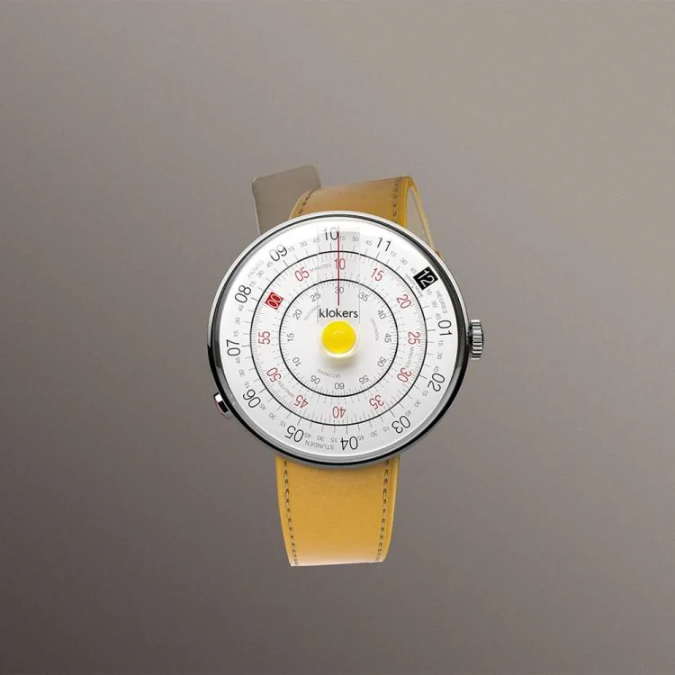 Antière Montre Klokers - Klok 01 - Heritage - Cadran Blanc & Jaune - Cuir Jaune