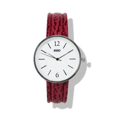 Face Montre eHo Ecoresponsable Cuir Pourpre Croco, Cadran Blanc
