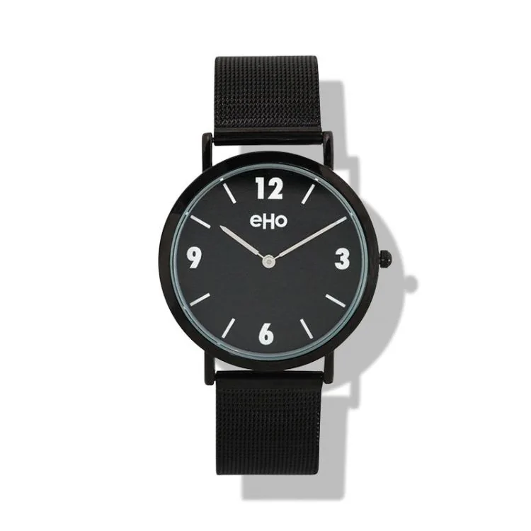 Face Montre eHo Ecoresponsable Acier Noire, Cadran Noir