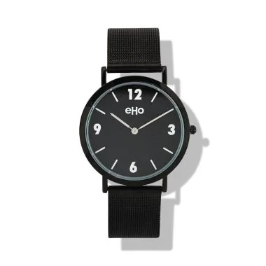 Face Montre eHo Ecoresponsable Acier Noire, Cadran Noir