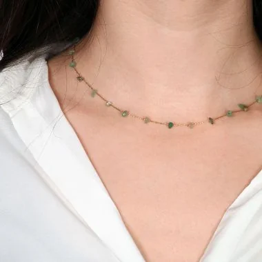 Portée Collier Raffiné Femme Acier Inoxydable Doré - Pierre Naturelle en Amazonite