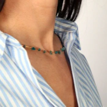 Portée Collier Raffiné Femme Acier Inoxydable Doré - Pierre Naturelle en Apatite