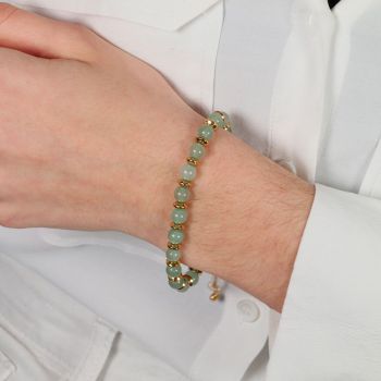 Portée Bracelet Femme Chic en Acier Inoxydable Doré et Aventurine Verte
