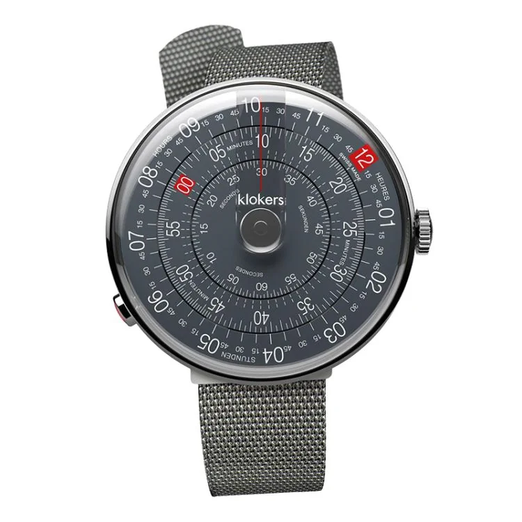 Face Montre Klokers - Klok 01 - 5ème anniversaire - Cadran Anthracite - Maille Milanaise Grise