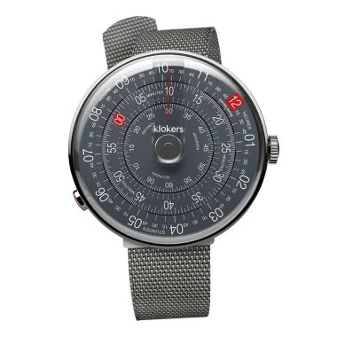 Face Montre Klokers - Klok 01 - 5ème anniversaire - Cadran Anthracite - Maille Milanaise Grise