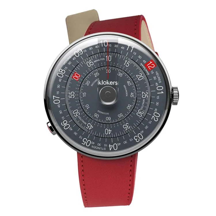 Montre Klokers - Klok 01 - 5ème anniversaire - Cadran Anthracite - Cuir Rouge
