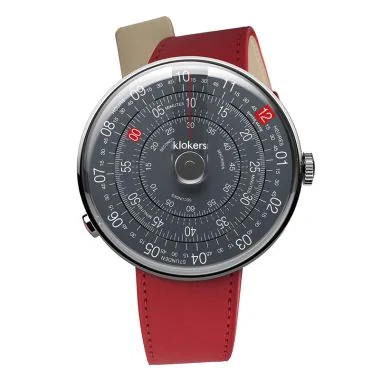 Montre Klokers - Klok 01 - 5ème anniversaire - Cadran Anthracite - Cuir Rouge
