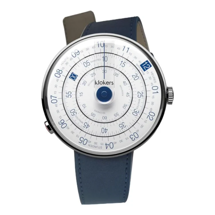 Montre Klokers - Klok 01 - Héritage - Cadran Blanc & Bleu - Cuir Bleu Indigo