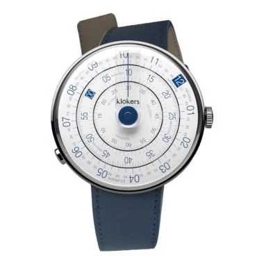 Montre Klokers - Klok 01 - Héritage - Cadran Blanc & Bleu - Cuir Bleu Indigo