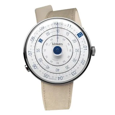 Montre Klokers - Klok 01 - Héritage - Cadran Blanc & Bleu - Alcantara Beige