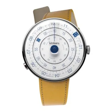 Montre Klokers - Klok 01 - Héritage - Cadran Blanc & Bleu - Cuir Jaune