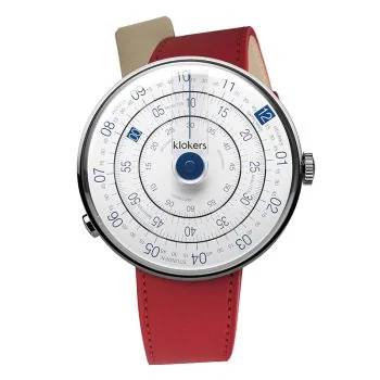 Montre Klokers - Klok 01 - Héritage - Cadran Blanc & Bleu - Cuir Rouge