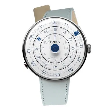 Montre Klokers - Klok 01 - Héritage - Cadran Blanc & Bleu - Cuir Bleu Glacier