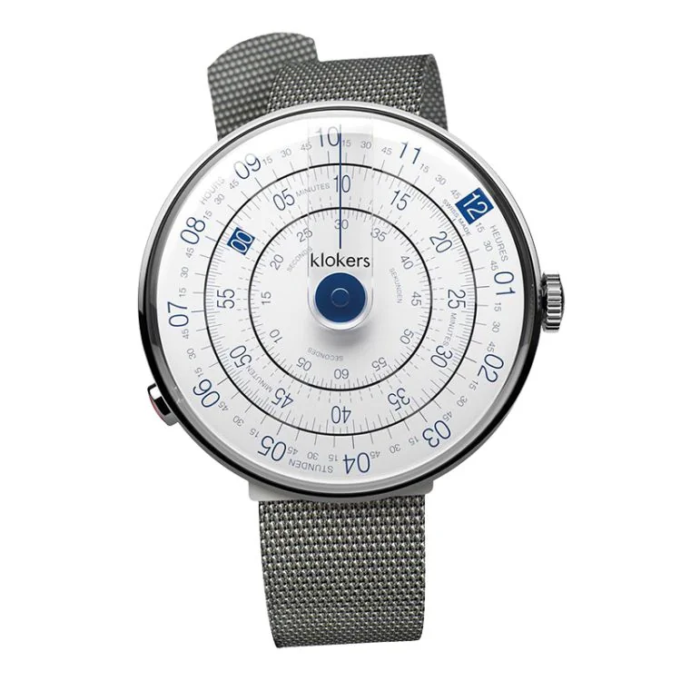 Montre Klokers - Klok 01 - Héritage - Cadran Blanc & Bleu - Maille Milanaise Grise
