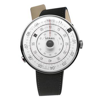 Montre Klokers - Klok 01 - Héritage - Cadran Blanc & Gris - Cuir Noir Mat