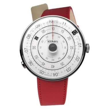 Montre Klokers - Klok 01 - Héritage - Cadran Blanc & Gris - Cuir Rouge