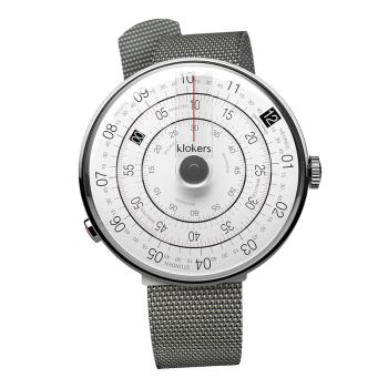 Montre Klokers - Klok 01 - Héritage - Cadran Blanc & Gris - Maille Milanaise Gris