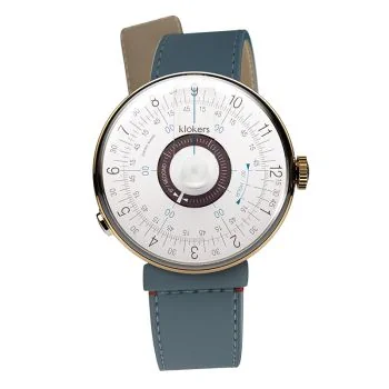 Montre Klokers - Klok 08 - Sixties - Cadran Blanc & Pourpre - Cuir Bleu Jean