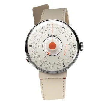 Montre Klokers - Klok 08 - Sixties - Cadran Blanc & Corail - Cuir Ivoire