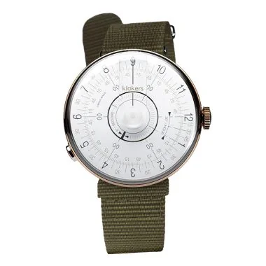 Klokers Watch - Klok 08 - Sixties - White Dial - Khaki Green NATO Strap