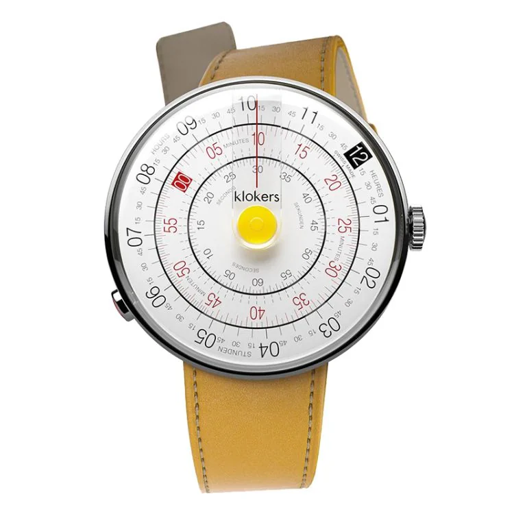 Montre Klokers - Klok 01 - Heritage - Cadran Blanc & Jaune - Cuir Jaune