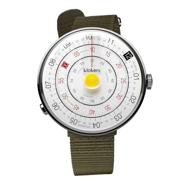 Klokers Watch - Klok 01 - Heritage - White & Yellow Dial - Green NATO Strap